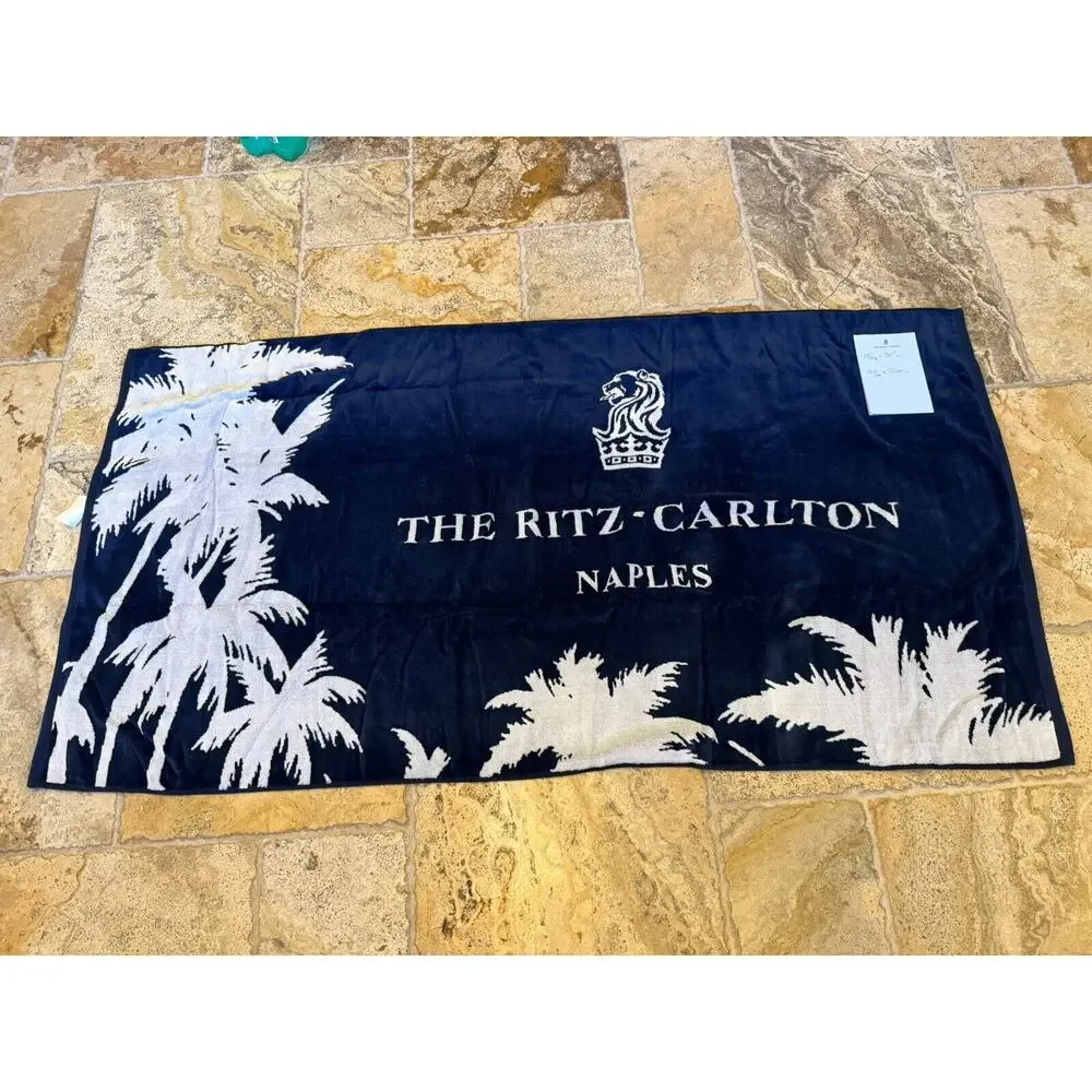 Ritz Carlton Naples florida beach Towel large  Lion Logo Navy Blue New Gift Rare
